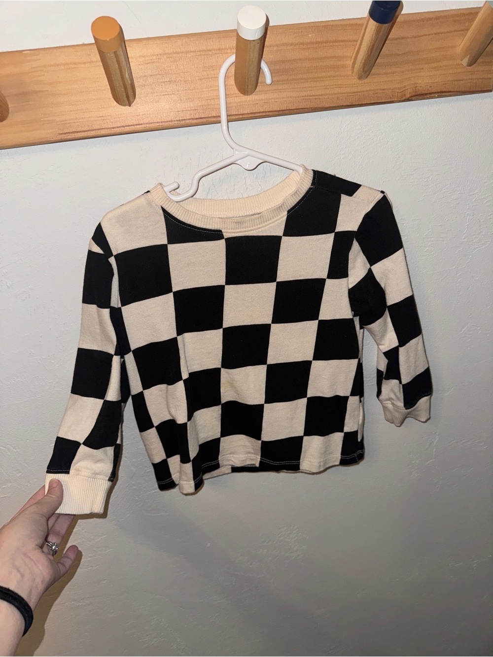 Kids Checkerboard Long Sleeve Top - Black & Cream Checks